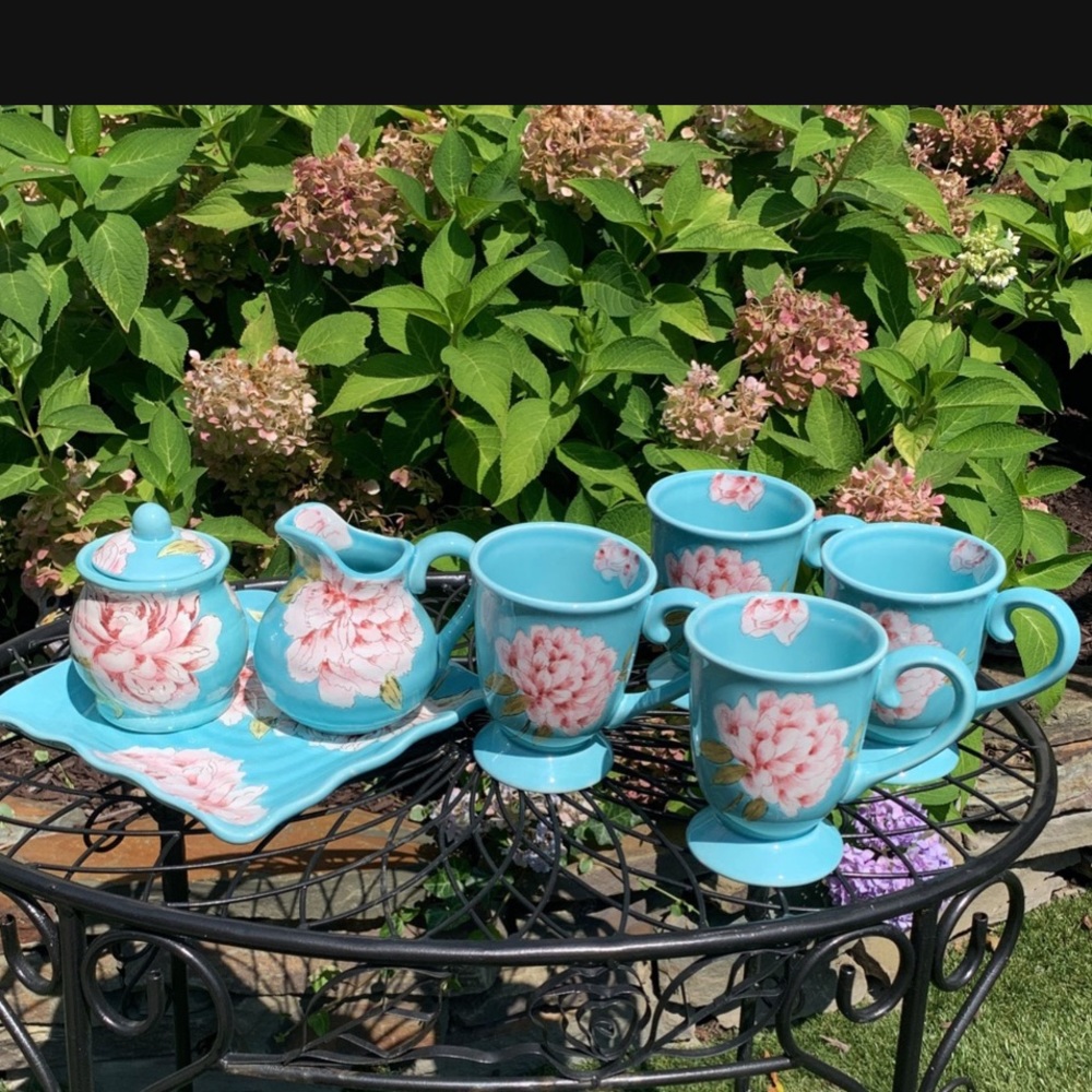 Aqua Peony Mug Set